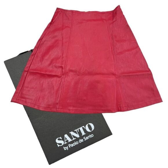 Santo by Paolo De Santo Skirt Women's XS Red Leather Zipper Back Skirt NWT - Picture 1 of 13